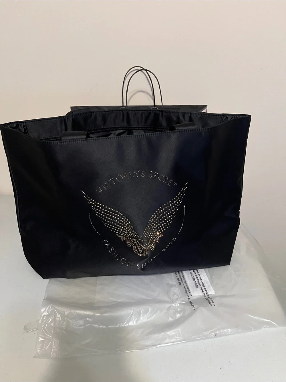Victoria's Secret Black Tote with Gold Studded Wing Logo